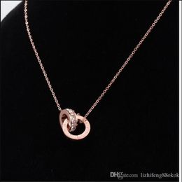 New Titanium Steel Rose Diamond Rome Digital Double Button Short Necklace233w