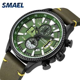 SMAEL Men's Watch Double hollow windows Top Brand Luxury Watch Men Luminous mode Watches Leather relogio masculino 9097 nice 271Z