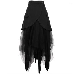 Skirts Fashion Clothes 2023 Spring Asymmetrical Patchwork Mesh High Waist Plus Sizes For Women