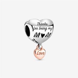 New Arrival 100% 925 Sterling Silver Love You Mom Heart Charm Fit Original European Charm Bracelet Fashion Jewelry Accessories3096