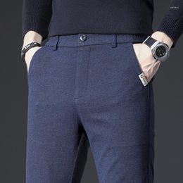 Men's Pants Autumn Winter Mens Trousers Black Grey All-Match Fashion Casual Men Clothing Straight Leg Slim Elastic Suit