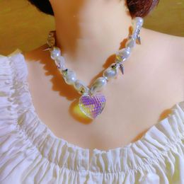 Chains Love Mermaid Ji Colorful Necklace Baroque Beads Rhinestone Punk Sweet For Women