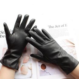 Bickmods New Women's Leather Gloves Autumn And Winter Warm Velvet Lining Straight Style Black Sheepskin Gloves268L