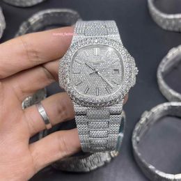 Popular Men's Iced Diamonds Watches Big Diamond Bezel Watch Silver Diamond Face Full Diamond Strap Automatic Mechanical Wrist2556