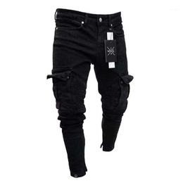 Men Black Stretch Skinny Fit Bottom zipper Jeans fashion Side Pockets Slim Pencil Pants 2020 Street Hip Hop Jogging Overalls1228v