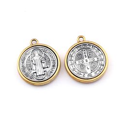 15Pcs Two Tone St Benedict Cross Medal Charm Pendants For Jewellery Making Bracelet Necklace DIY Accessories 32 3x27 9mm A-557285u