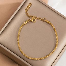 Link Bracelets Fashion Gold Colour Charming Flash Twisted Rope Chain For Women Lady Stainless Steel Wrist Jewellery Length Adjustable