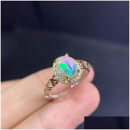 Cluster Rings Fashion 925 Sterling Sier Oval Cut Natural Opal Gemstone Party Adjustable Vintage Ring For Women Fine Jewellery Drop Deliv Dhhw0