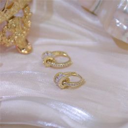 Hoop Earrings YIZIZAI Gold Colour Good Luck Implication Earring For Women High Quality Rotatable Bling Zirconia Clip Brincos Gift