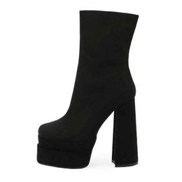 Plus Extreme Chunky Platform Square Heel Women Ankle Boots Winter Short Goth Punk Chelsea Botas Mujer 230922