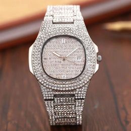 s New Full Diamond Watches Waterproof Mens Watches Fashion Quartz Wristwatches Stainless Steel Cool Calendar Men Watch Gif311Y