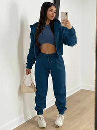 Women's Two Piece Pants Fleece Tracksuit Women Three 3 Set Outfits Autumn Clothing Hoodies Zipper Coat Vest And Suits Streetwear Woman Sets