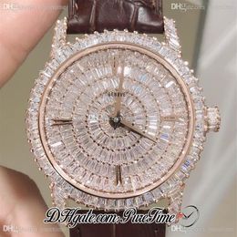 DMF Traditionnelle 82760 000G Miyota 9015 Automatic Mens Watch Full Paved Diamonds Dial Rose Gold Brown Leather Edition Puret328Y