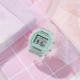 Wristwatches 2021 Fashion Transparent Digital Watch Square Women Watches Sports Waterproof Electronic Clock Drop2467