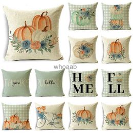 Plush Pillows Cushions Fall Home Big Orange Pumpkin Blue Flowers Plaid Throw Pillowcase Cushion Covers For Sofa Office Bedroom Decor Multiple Size YQ231004