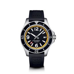 Luxury Brand New Superocean Ceramic Bezel Automatic Mechanical Watch Black Yellow Number Dial Rubber Stainless Steel Sapphire267I