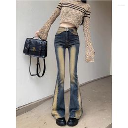 Women's Jeans Casual Style Retro Spicy Girl Floor Towers 2023 Autumn Slim Fit Spliced Micro Flare Female Cloting