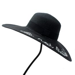 Stingy Brim Hats Summer Women Embroidery Toquilla Straw Sun Hat 14CM Wide For Elegant Lady Folding Dome Beach Fedora Sun-shading S333B