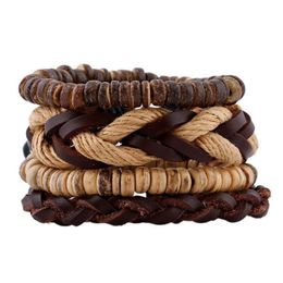 Bangle Jessingshow 4 Pcs set Weave Leather Bracelets Men Wood Beads Charm Women Homme Femme Punk Style Vintage Male Jewelry311O