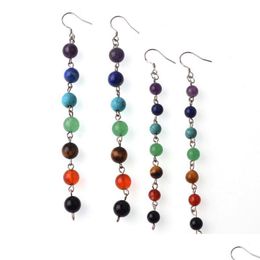 Dangle Chandelier 7 Chakra Healing Crystal Earrings Stone Aura Ear Hook Beads Long Section Send Pure Sier Drop Delivery Jewel Dhgarden Dhfew