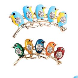 Pins Brooches Colorf Enamel Five Cute Birds Crystals Jewelry For Girls Kids Gifts Scarf Shoder Suit Collar Cors Drop Delivery Dhlxs