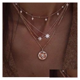 Other 7-Piece Gold Plated Layered Necklaces For Women And Girls Y Long Star Coin Rose Pendant Necklace Set Drop Delivery Jewe Dhgarden Dhidc