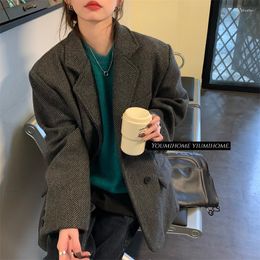 Women's Suits Shoulder Pad Twill Woollen Suit Jacket Autumn And Winter Korean Style Casual Long-sleeved Thick Lady Blazer