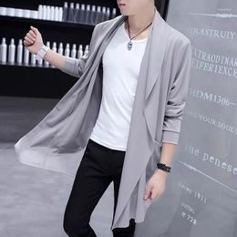 Camisas casuais masculinas verão comprimento médio proteção solar fino casaco coreano tendência ropa roupas para homens