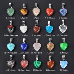 Pendant Necklaces 50pcs 13mm Natural Stone Crystal Mini Heart Charms Opal Rose Quartz Agate Jade Pendants For Jewelry Making Necklace