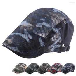 Berets Mens Camouflage Fashion Mesh Adjustable Flat Hat Breathable Solid Sboy Man Boy Cap Master Color Baseball Caps Autumn