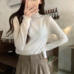 Women's Sweaters Knited Sweater Autumn Long Sleeve Turtlenck Slim Thin Knit Pullover Female Solid Basic Ruched Casual Knitwear Femme