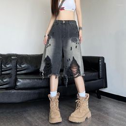 Women's Shorts Vintage Distressed Denim For Women High Waisted Biker With Ripped Cutouts