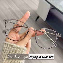 Sunglasses Unisex Luxury Anti-blue Near Sight Eyelasses Women's Fashion Transparent Myopia Glasses Retro Round Diopter Eyewear 0 To -4.0