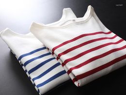 Женские футболки, винно-красная футболка с длинными рукавами в полоску, рубашка из чистого хлопка, синяя, белая, рубашка Sea Soul, осенний топ 0817
