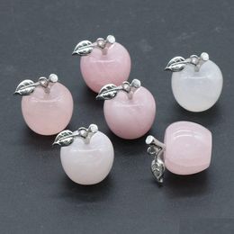 Pendant Necklaces Wholesale Colourf Natural Crystals Carving Apple Rose Quartz Stone Different Material Crystal For Decoration Drop De Dhkt3