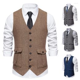 Men's Vests Vest Tweed Suit Single Breasted 2023 Autumn Vintage Sleeveless Jacket Formal Business Waistcoat Tops Dress Tuxedo