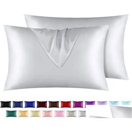 Pillow Case 20X26 Inch Silk Satin Cooling Envelope Pillowcase Ice Silks Skin-Friendly Pillowslip Er Bedding Supplies Solid Drop Delive Dh9Ea