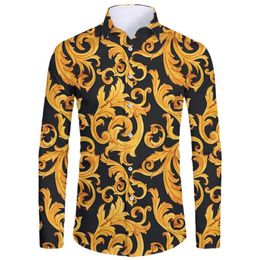 Men's Casual Shirts IFPD Luxury Royal Men Shirt Long Sleeve Golden Flower Print Baroque Summer Prom Party Oversize 6XL Homme261y