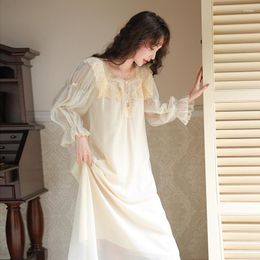 Women's Sleepwear Women Summer Sweet Mesh Ruffle Modal Sleeve Robe Nightwear Victorian Vintage Nightgown Embroidery Long Night Dress