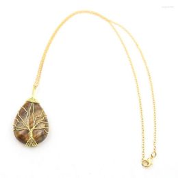 Pendant Necklaces FYSL Light Yellow Gold Colour Wire Wrap Water Drop Link Chain Necklace Many Style Quartz Stone Jewellery