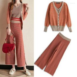 Women's Two Piece Pants Knitted 3 Set Women Spring Autumn Clothes Sweater Coat And Split With Vest Matching Sets Loungewear Party Club Outfi