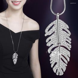 Pendant Necklaces BYSPT Fashion Necklace For Women Crystal Rhinestone Jewelry Leaf Vintage Long