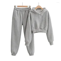 Women's Hoodies Sweatpants Sweatshirt Plus Velvet Casual Sports Suit Women Fleece Winter European American Pocket Pullover Sweater Elastic