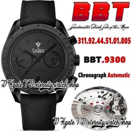 BBT Dark Side Moon bt311 92 44 51 01 005 Mens Watch 9300 Chronograph Automatic Black Dial Stick Markers Stainless Case Leather Str205C