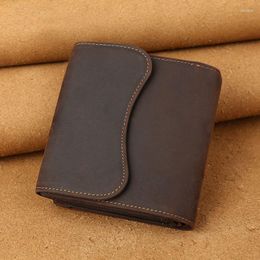 Wallets Vintage Crazy Horse Genuine Leather Wallet Men Purse Male Short Style Clutch Bag Coin Money Clips