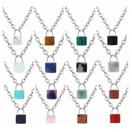 Pendant Necklaces Women Gemstone Lock Y Necklace Chunky Punk Sier Chain Choker Cuban Link Statement Jewellery Girls Drop Delive Dhgarden Dhjbv