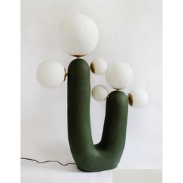 Floor Lamps Est Designer Flower Green Resin E27 G9 Led Warm Color Cactus Art Decor Light For Living Room Frosted Glass Drop Delivery L Dhvox