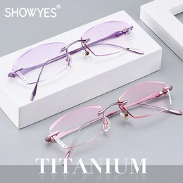 Sunglasses Luxury Rimless Women Reading Glasses Titanium Readers Eyeglasse For Elegant Lady Eyewear Diamond Cutting Ti Presbyopic Hyperopia