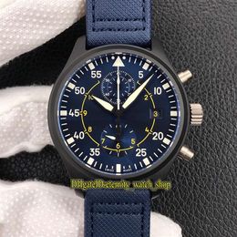 Top version YL Pilots Classic series Ceramic Case 389008 Blue Dial ETA 7750 Chronograph Automatic Mens Watch Nylon Sport Stopwatch272g