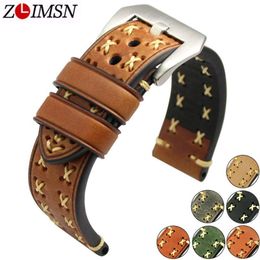 Zlimsn Thick Real Genuine Leather Watch Strap 26mm 24mm 22mm 20mm Watch Band Silver Watches Wristband For Panerai Watchbands T19062210